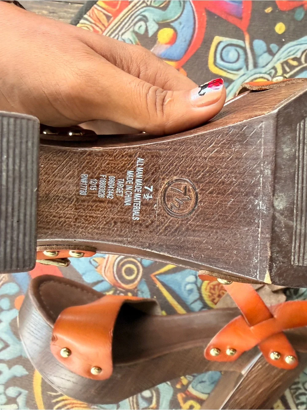 Mossimo Supply Co. Orange Leather Platform Sandals with Wood Heel